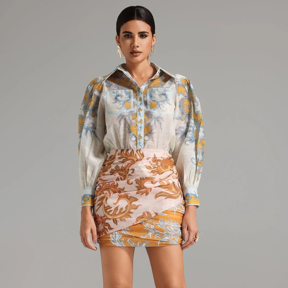 Elegant Printed Blouse & Skirt Set – Luxe & Chic Zimmerman Inspired
